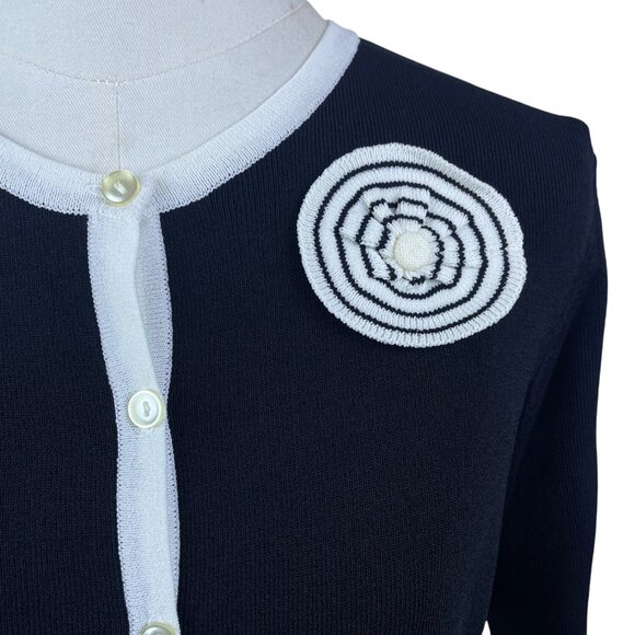 Sag Harbor Womens Black/White Knit Button Front Cardigan Sweater PM - New - Picture 4 of 7